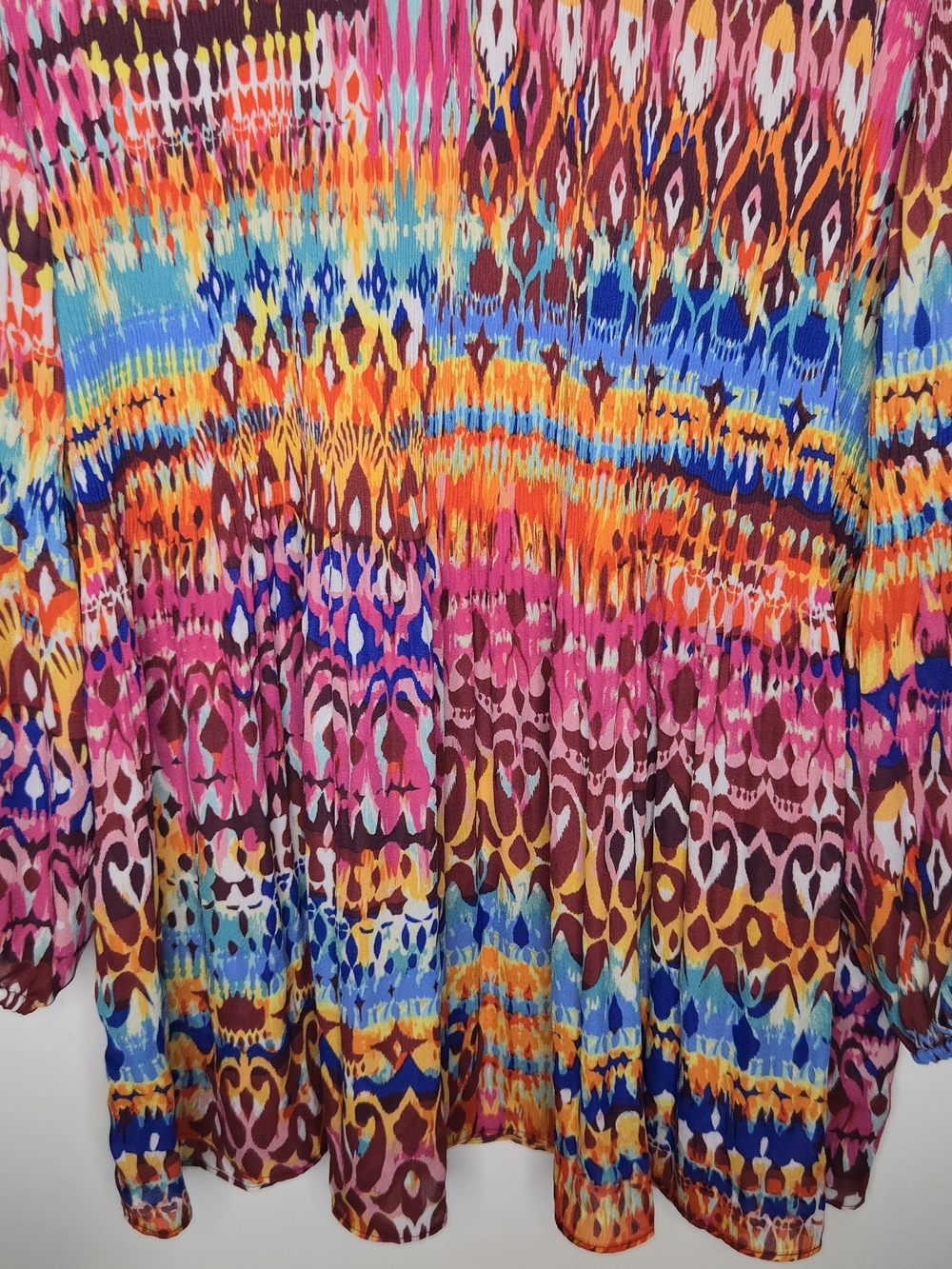 NWT Ninety Clothing Multi Color Geometric Ikat Print Pleated Boho Blouse 2X - Picture 4 of 16